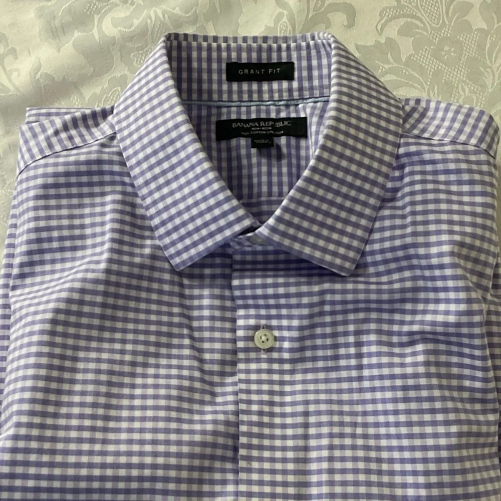 Banana Republic Grant Fit L/S Cotton Shirt Men Size Large Blue/pink Checked
